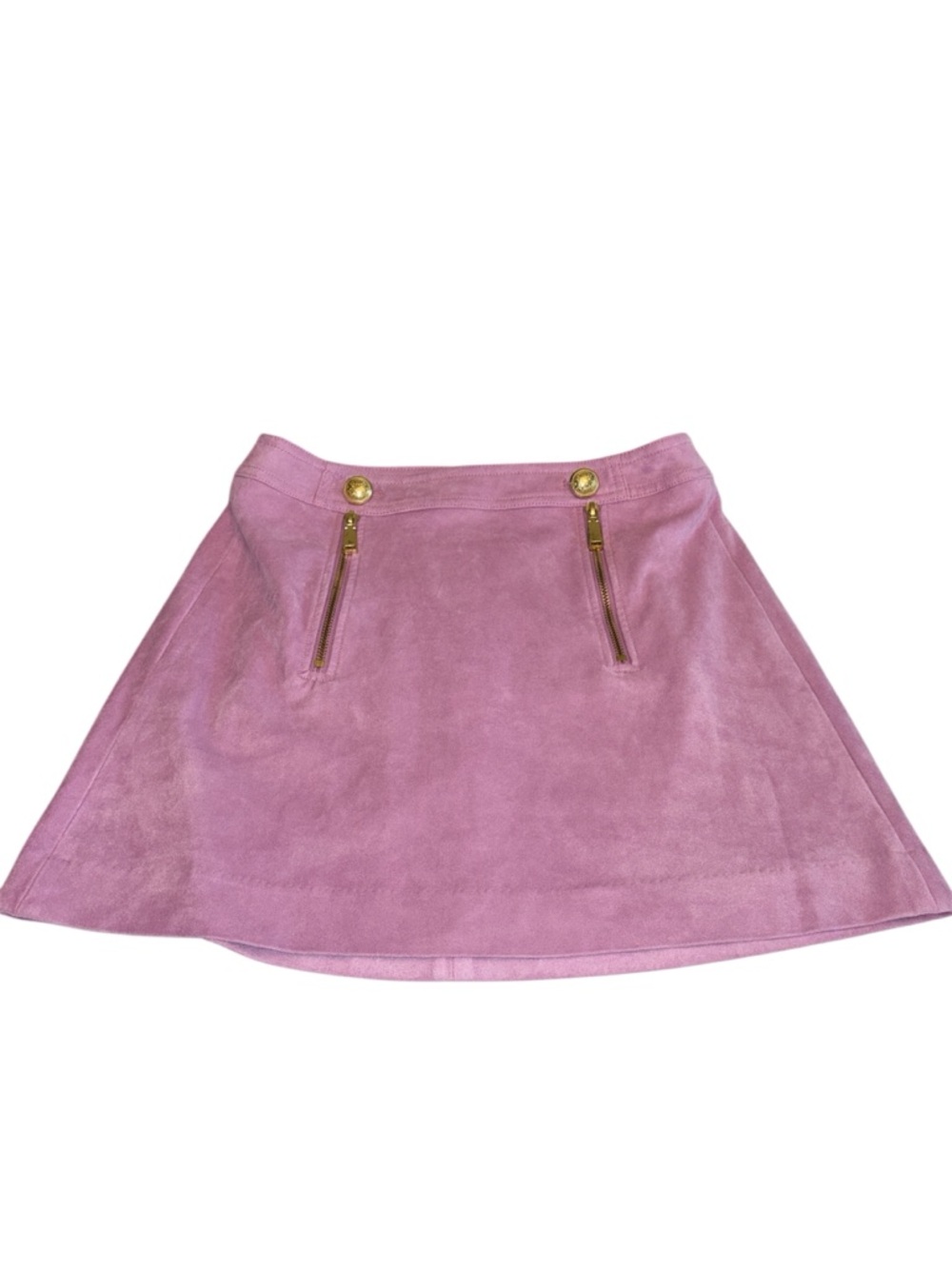 Express faux suede fully lined mini skirt gold button/zipper accents Size 4